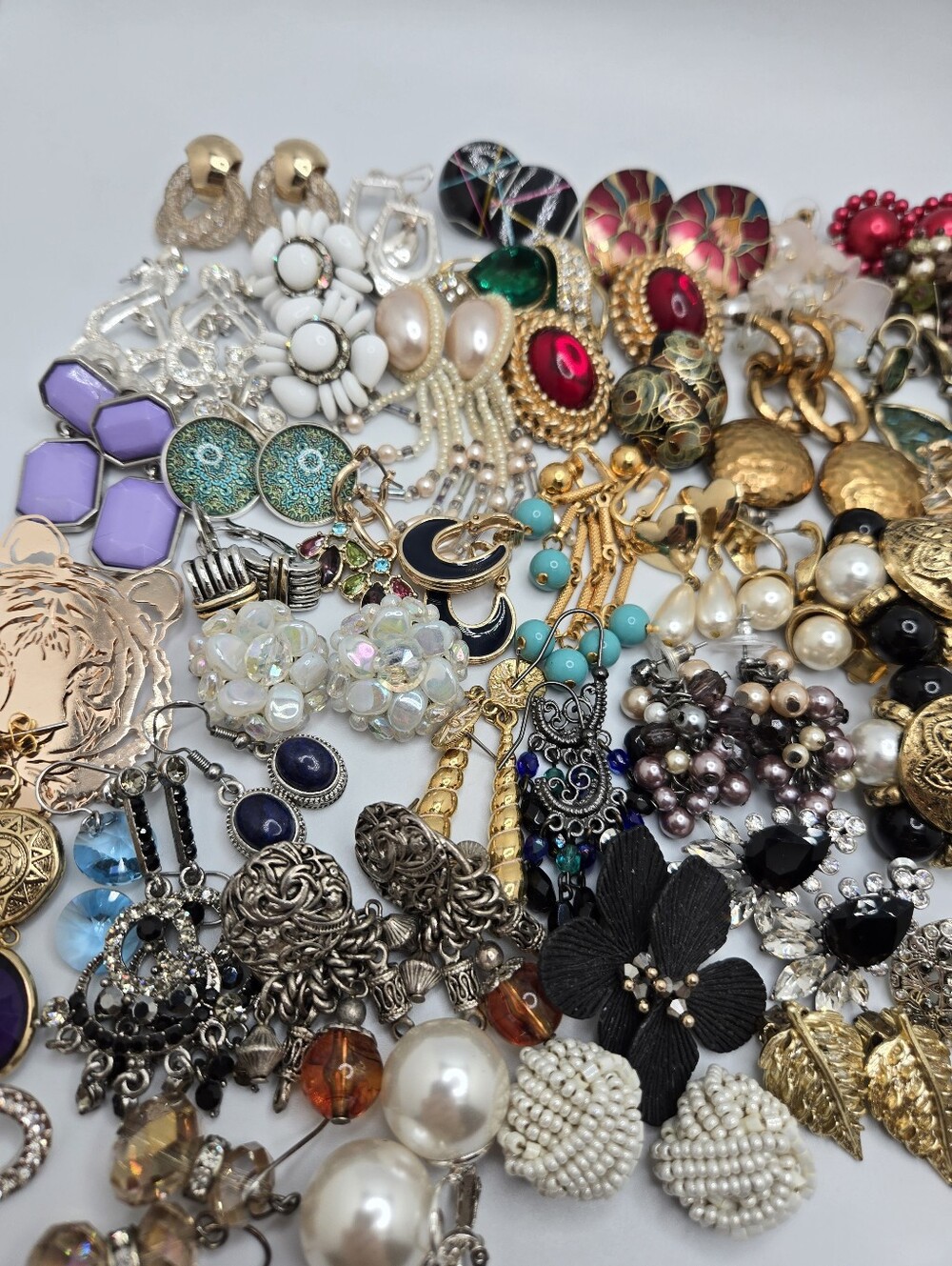 60 Pair Costume Jewelry Earrings Lot 1.3 Lbs Reseller Craft Wear Mixed Styles